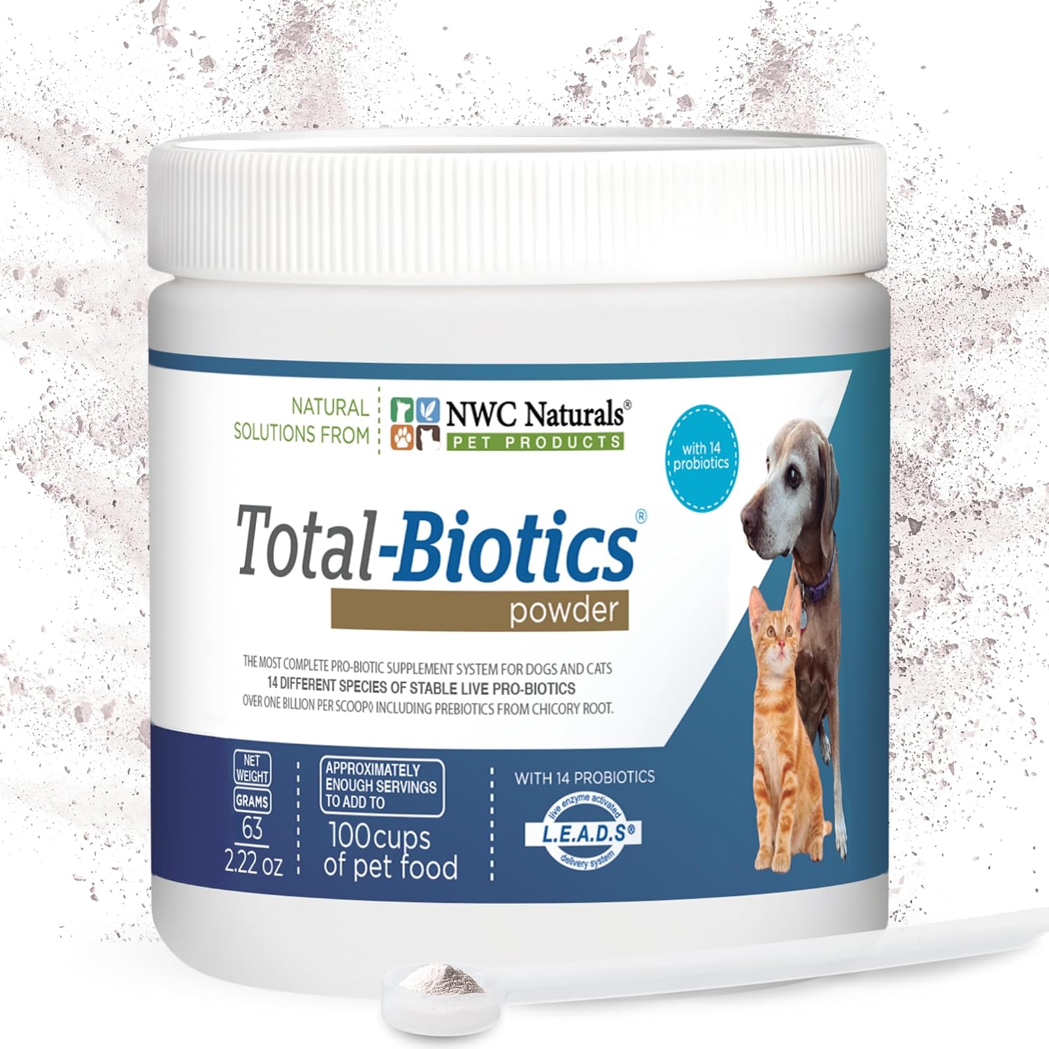 NWC Naturals Total-Biotics Probiotic for Dogs & Cats - Digestive Health Powder, Unflavoured, 100 Servings