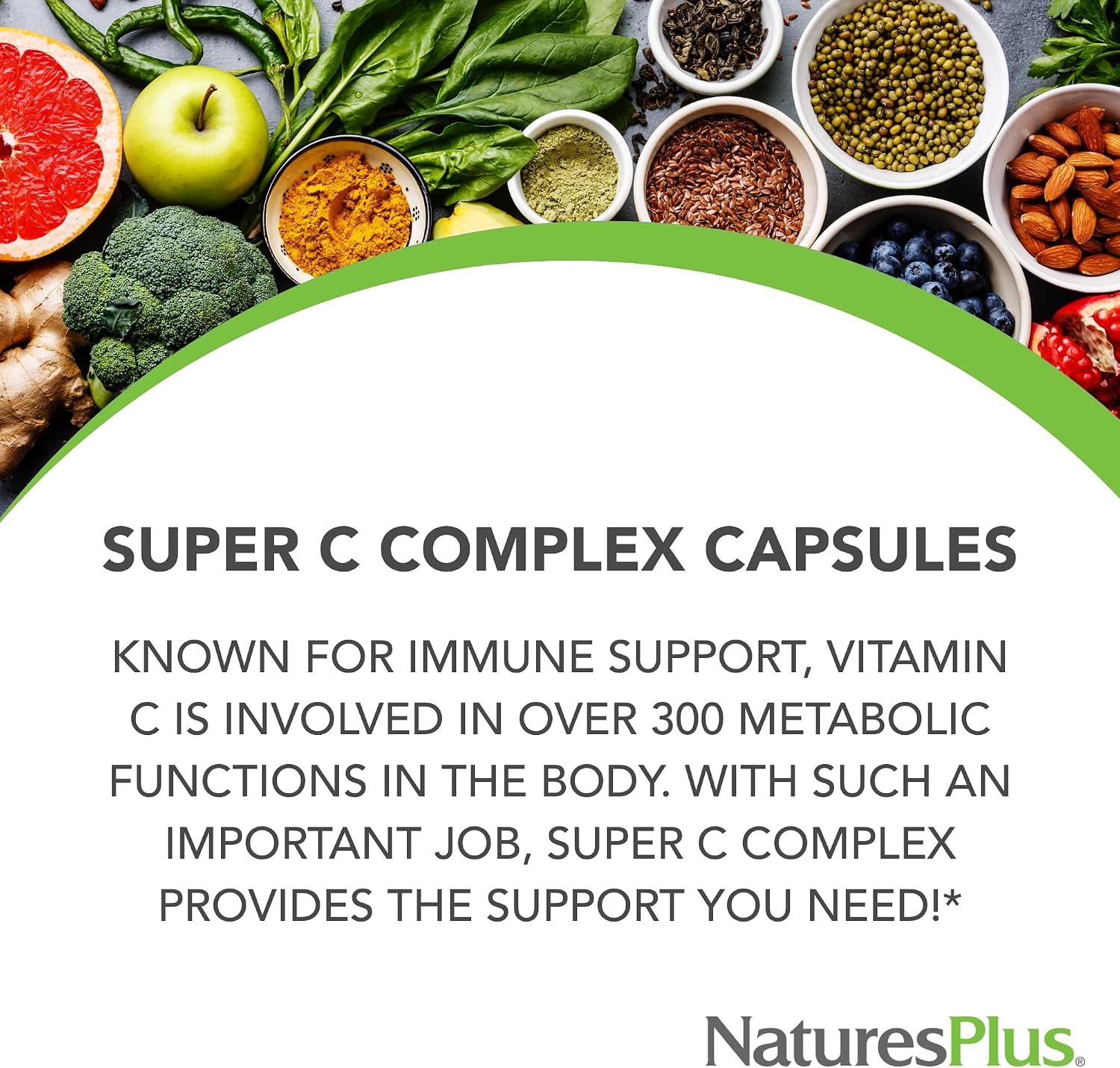 NaturesPlus Super C Complex - 1000 mg Vitamin C with 500 mg Bioflavonoids - 180 Capsules