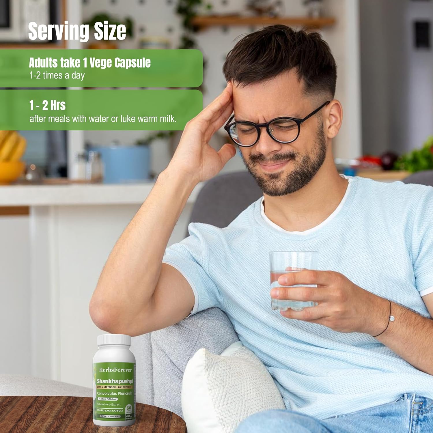 Herbsforever Shankhpushpi (Convolvulus pluricaulis) Extra-Strength Extract - Brain Tonic & Cognitive Focus - 60 Veg Capsules