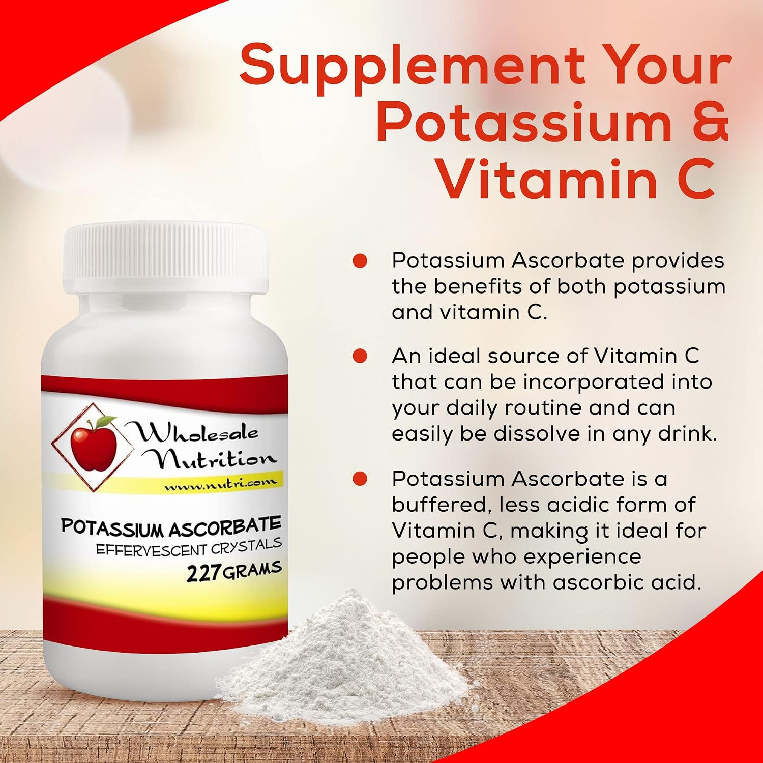 Wholesale Nutrition Potassium Ascorbate - Effervescent Vitamin C & Potassium Powder, 227 g