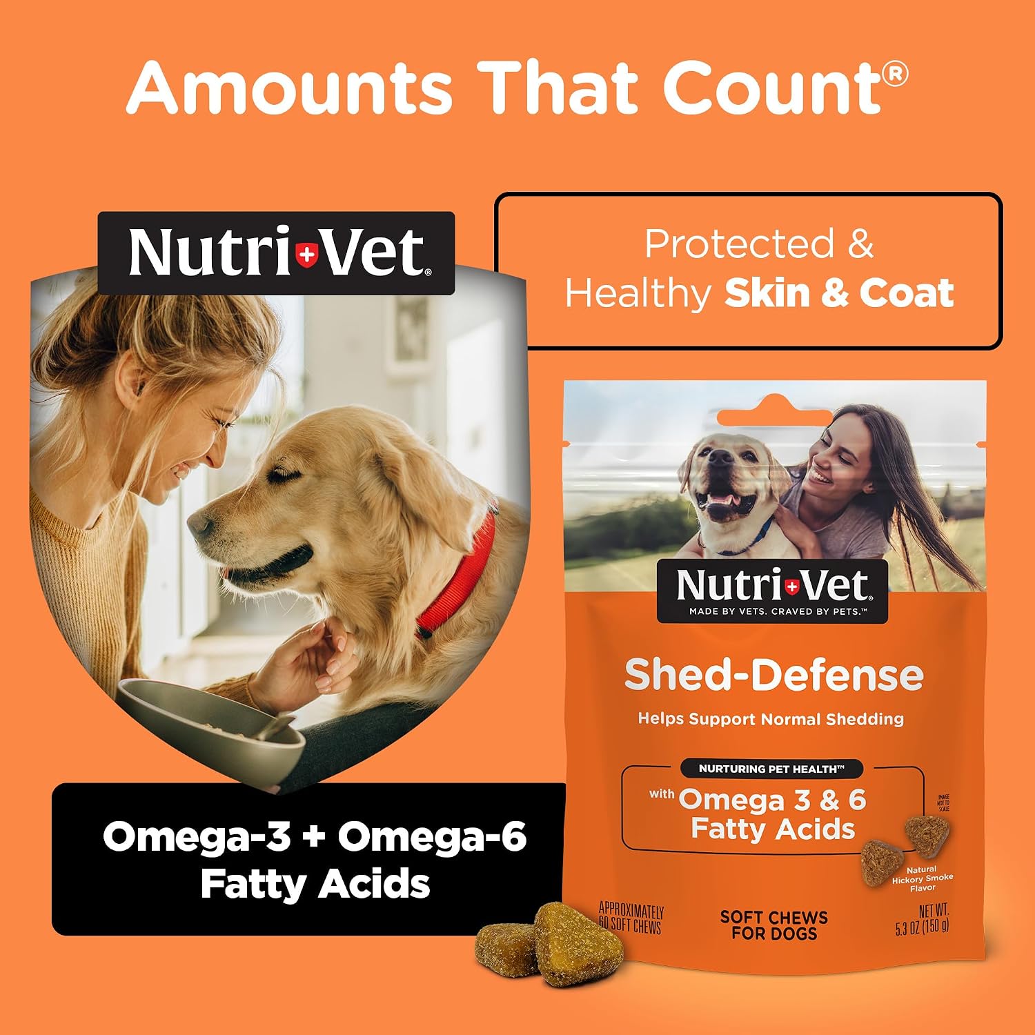Nutri-Vet Shed Defense Soft Chews for Dogs – Omega-3 Fish Oil Skin & Coat Supplement, 60 Chews