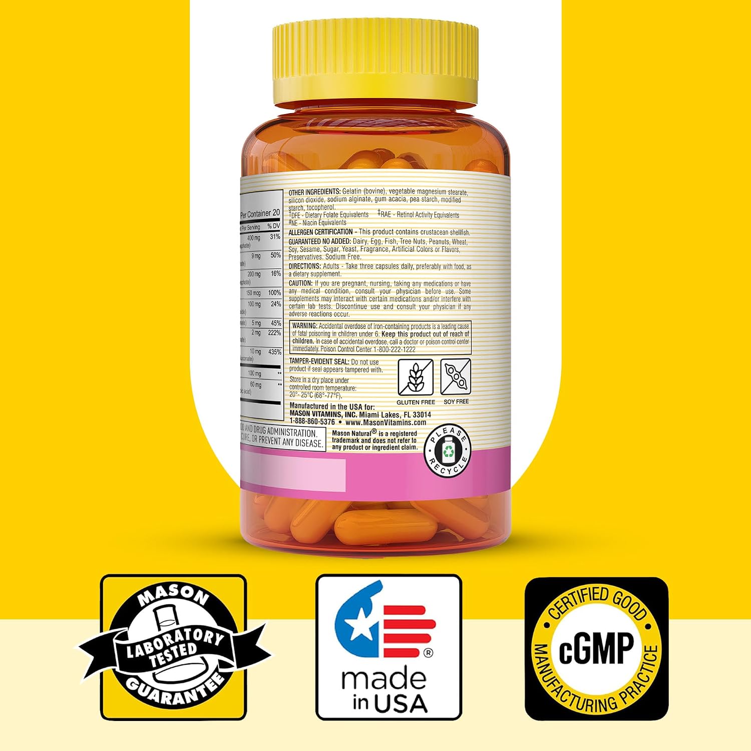 MASON NATURAL Hair, Skin & Nails Supplement - 600 mcg Biotin with Vitamins A, C, E & B-Complex, 60 Capsules