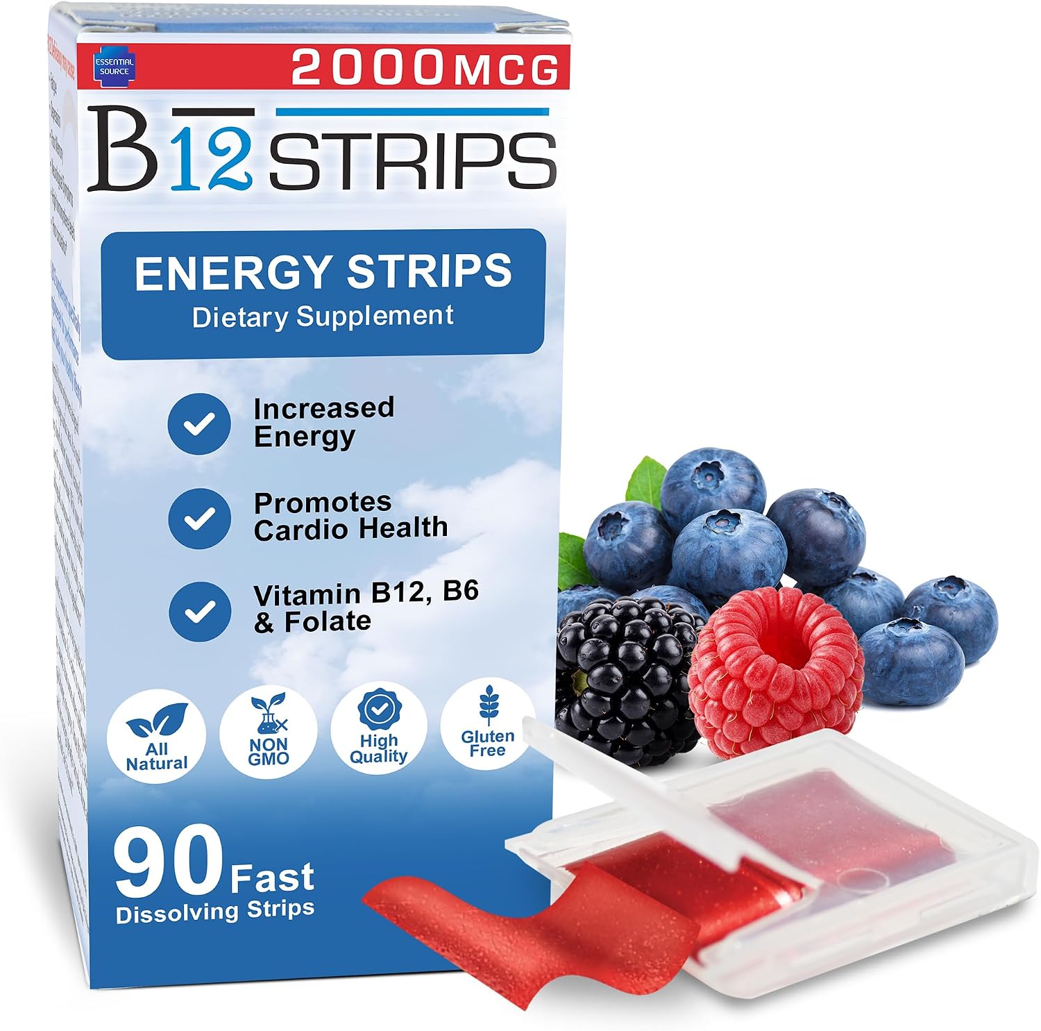 Essential Source Methylcobalamin Vitamin B12 Sublingual Strips with Biotin, B6, and L-Methylfolate