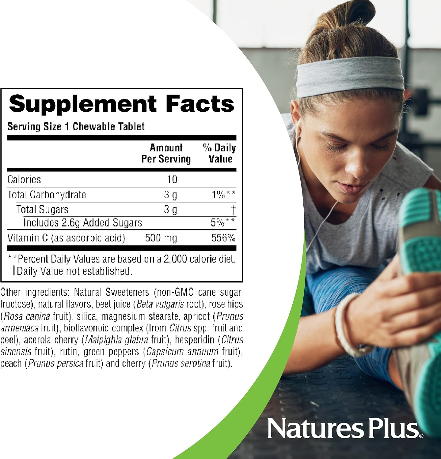 NaturesPlus Lovites Chewable Vitamin C - 500mg, Natural Fruit Flavour, 90 Heart-Shaped Tablets