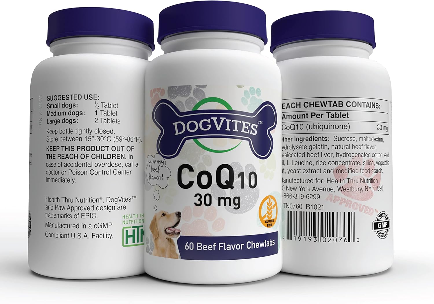 Health Thru Nutrition Dog-Vites CoQ10 for Dogs – Beef-Flavoured Chewable Tablets, 30mg, 60 Count