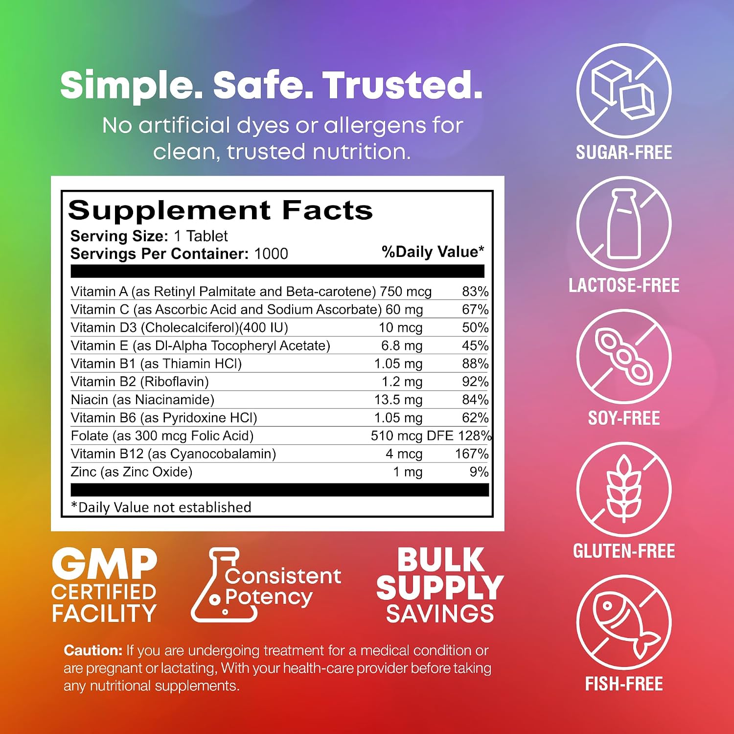 NutraBulk Kids Multivitamin – Chewable Animal Shapes & Fruity Flavors, No Artificial Colours, 1000 Tablets