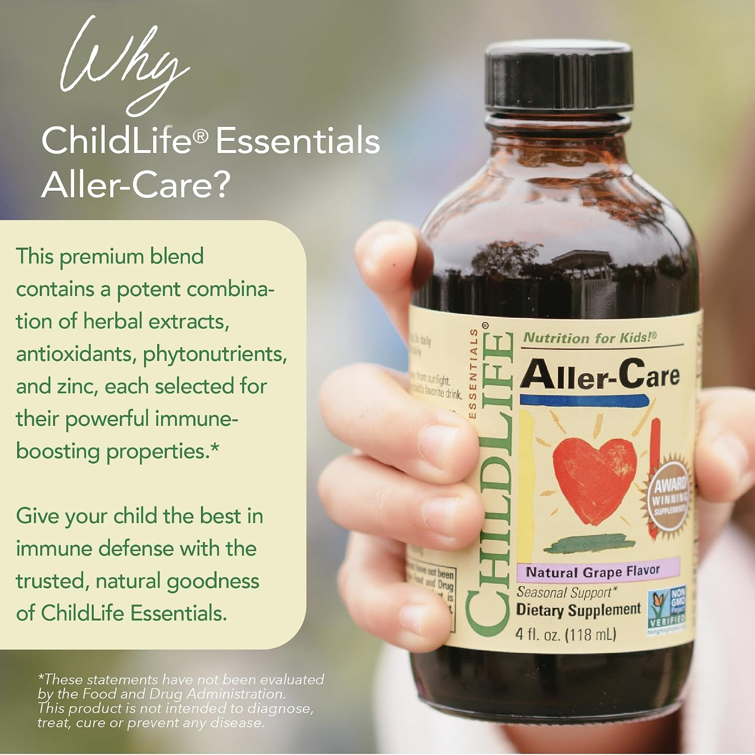 CHILDLIFE ESSENTIALS Aller-Care - Natural Liquid Relief for Kids & Toddlers, Seasonal Support Syrup with Elderberry, Zinc, Bromelain, & Vitamin C, Immune Support Formula - 118 mL (4 fl oz)