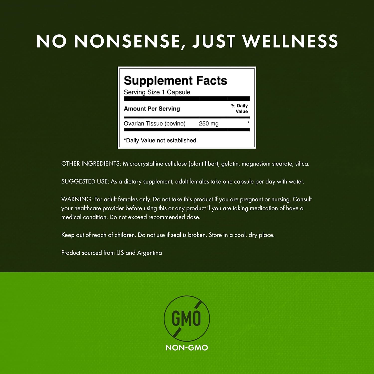 Swanson Ovarian Glandular Supplement - Women's Glandular Health and Hormonal Balance Support - Premium Bovine Tissue - 60 Capsules, 250 mg Each