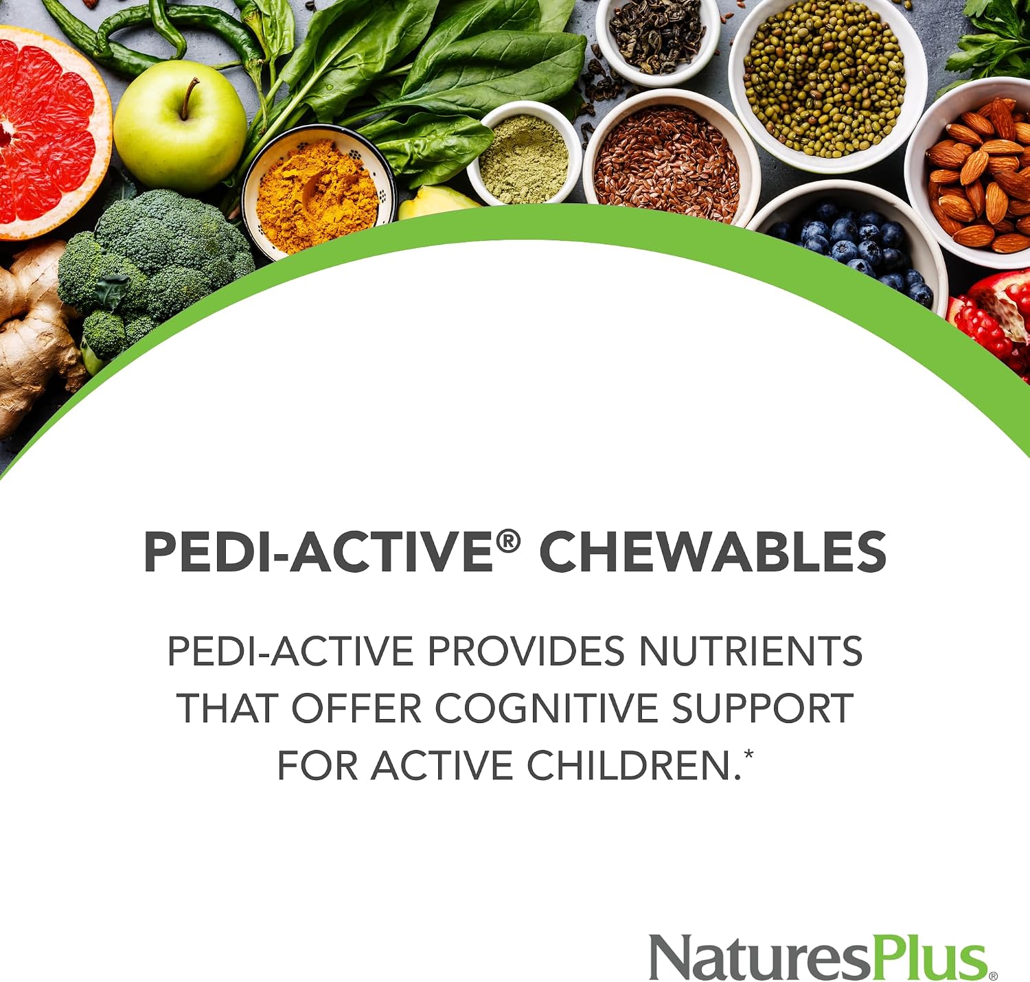 NaturesPlus Pedi-Active - 120 Chewable Tablets - Mixed Berry Flavour - Children's Brain & Focus Supplement