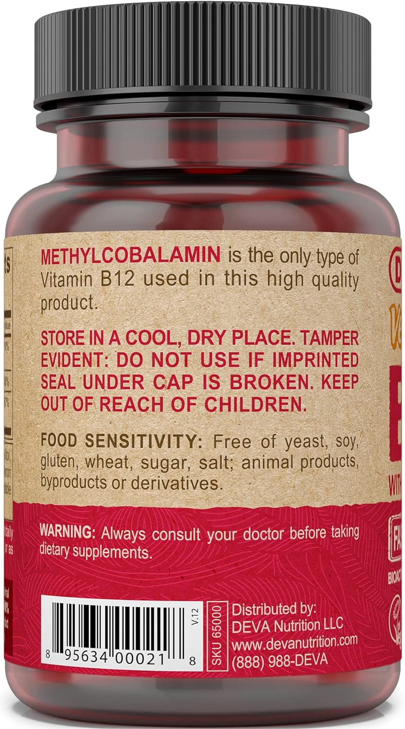 DEVA Vegan Vitamin B12 Fast-Dissolve – Methylcobalamin 1000 mcg with B6 and Folic Acid – Lemon Flavour – 90 Tablets