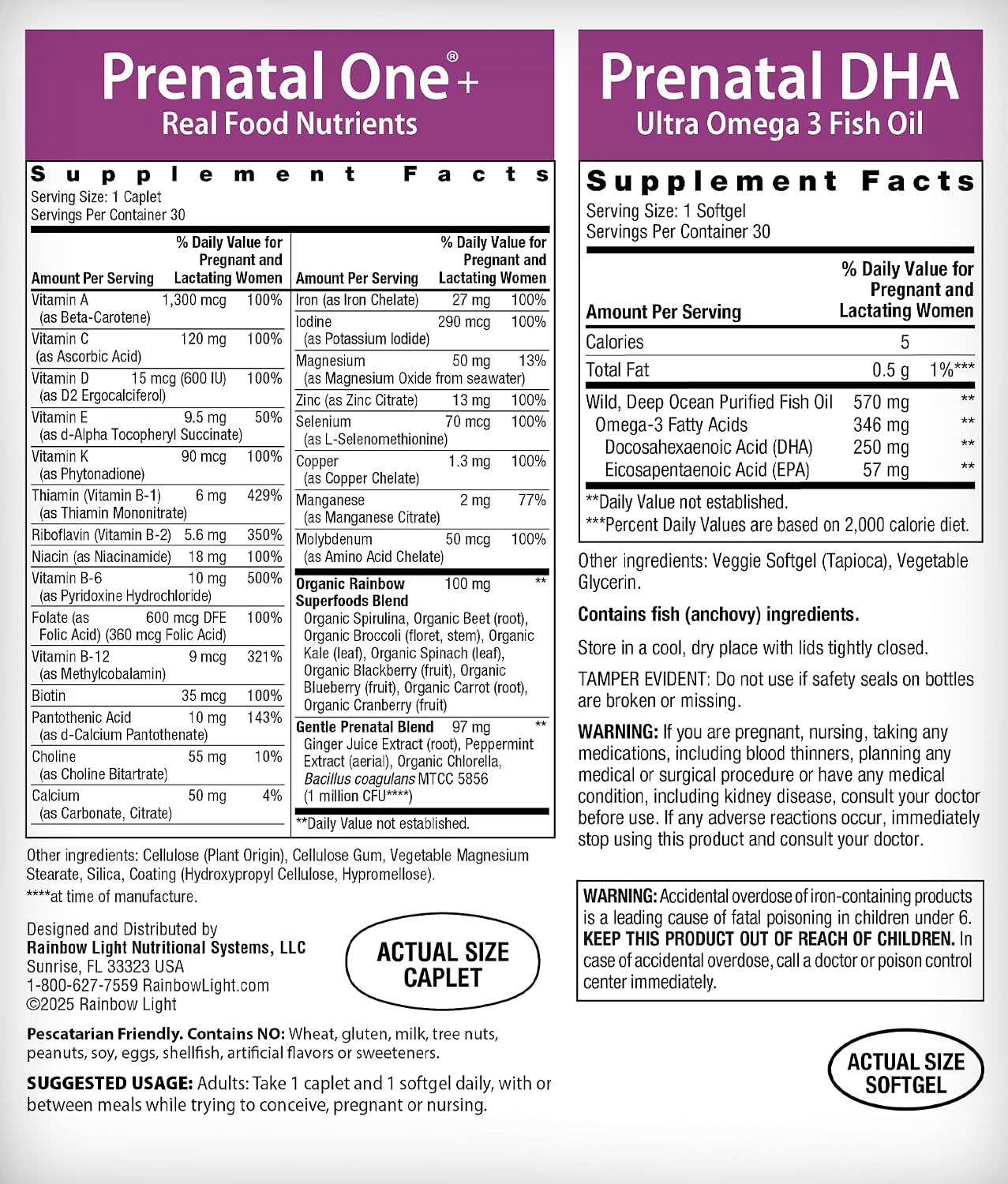 Rainbow Light Prenatal DHA Vitamins for Women – 30 Caplets & 30 Softgels – Omega-3 Fish Oil (DHA & EPA)