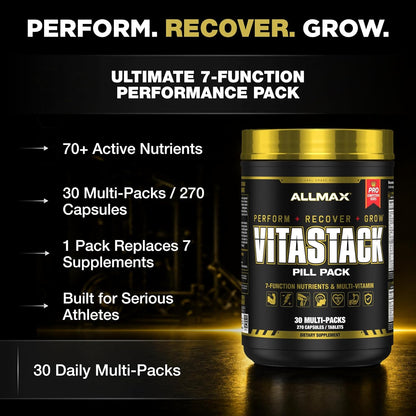 ALLMAX VITASTACK Multivitamin Packs – 30 Daily Packs with Omega-3, BCAAs & Enzymes