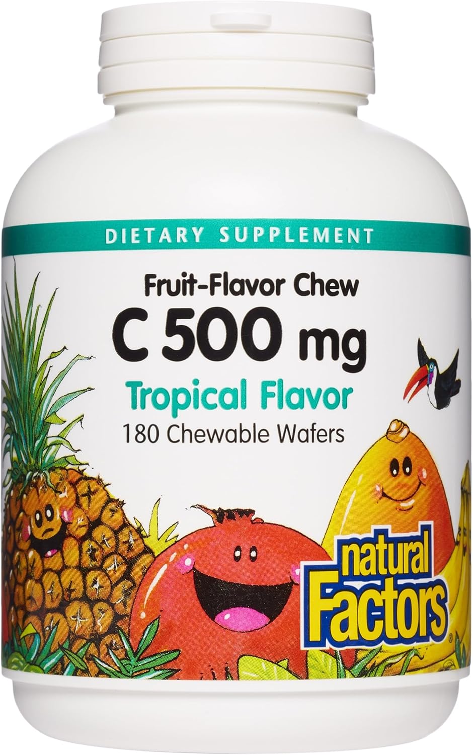 Natural Factors Kids Chewable Vitamin C 500 mg – Supports Immune Function, Bones, Teeth & Gums – Tropical – 180 Wafers