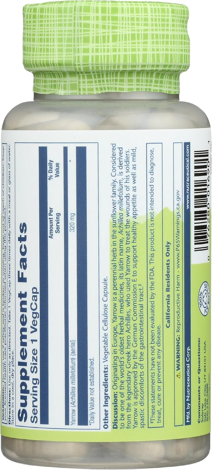 SOLARAY True Herbs Yarrow 320mg, Whole Aerial - Herbal Supplement for General Health Support