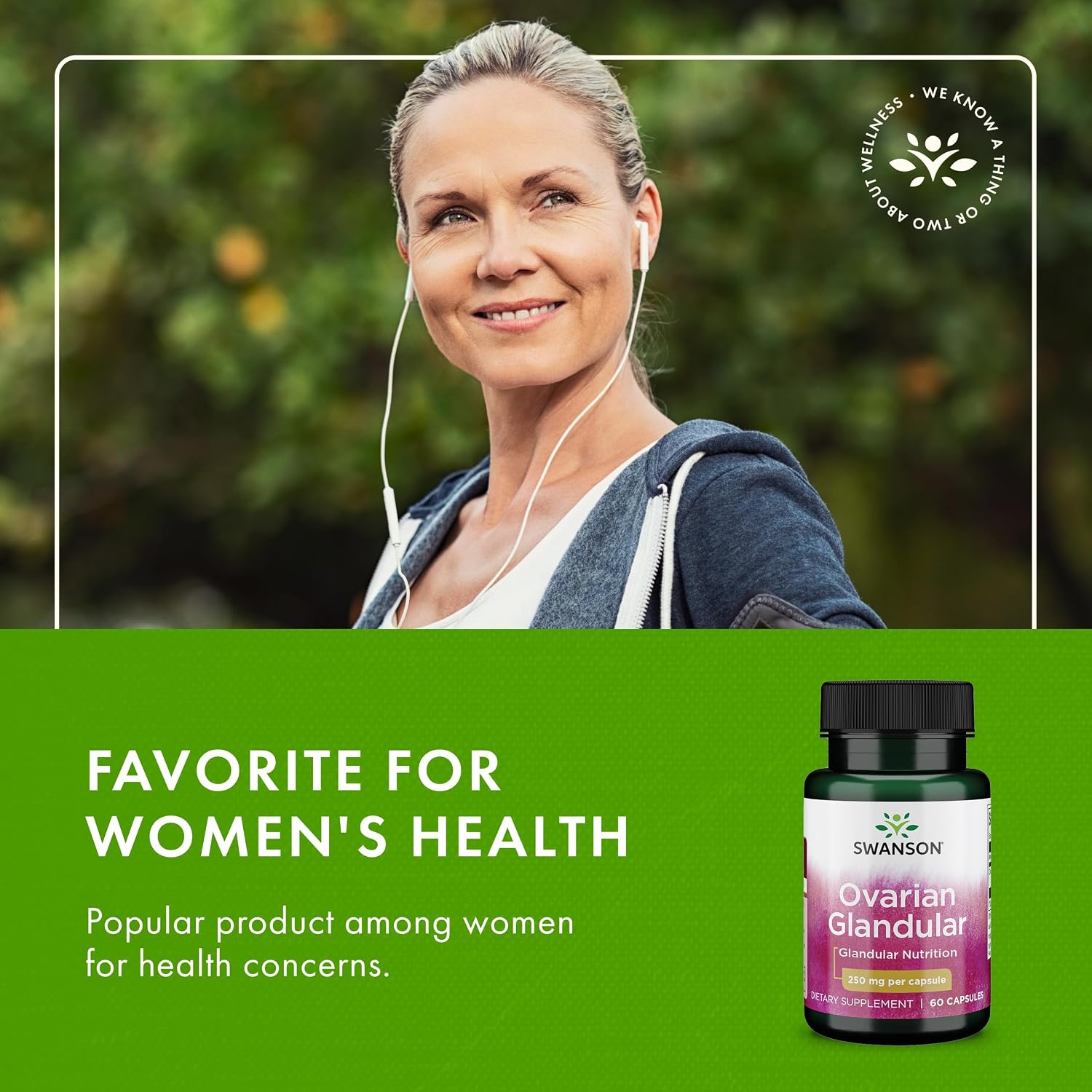 Swanson Ovarian Glandular Supplement - Women's Glandular Health and Hormonal Balance Support - Premium Bovine Tissue - 60 Capsules, 250 mg Each