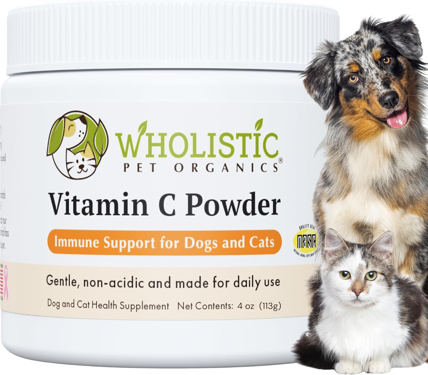 Wholistic Pet Organics Vitamin C Powder for Dogs & Cats - Allergy & Itch Relief - Immune Support - 113 g (4 oz)