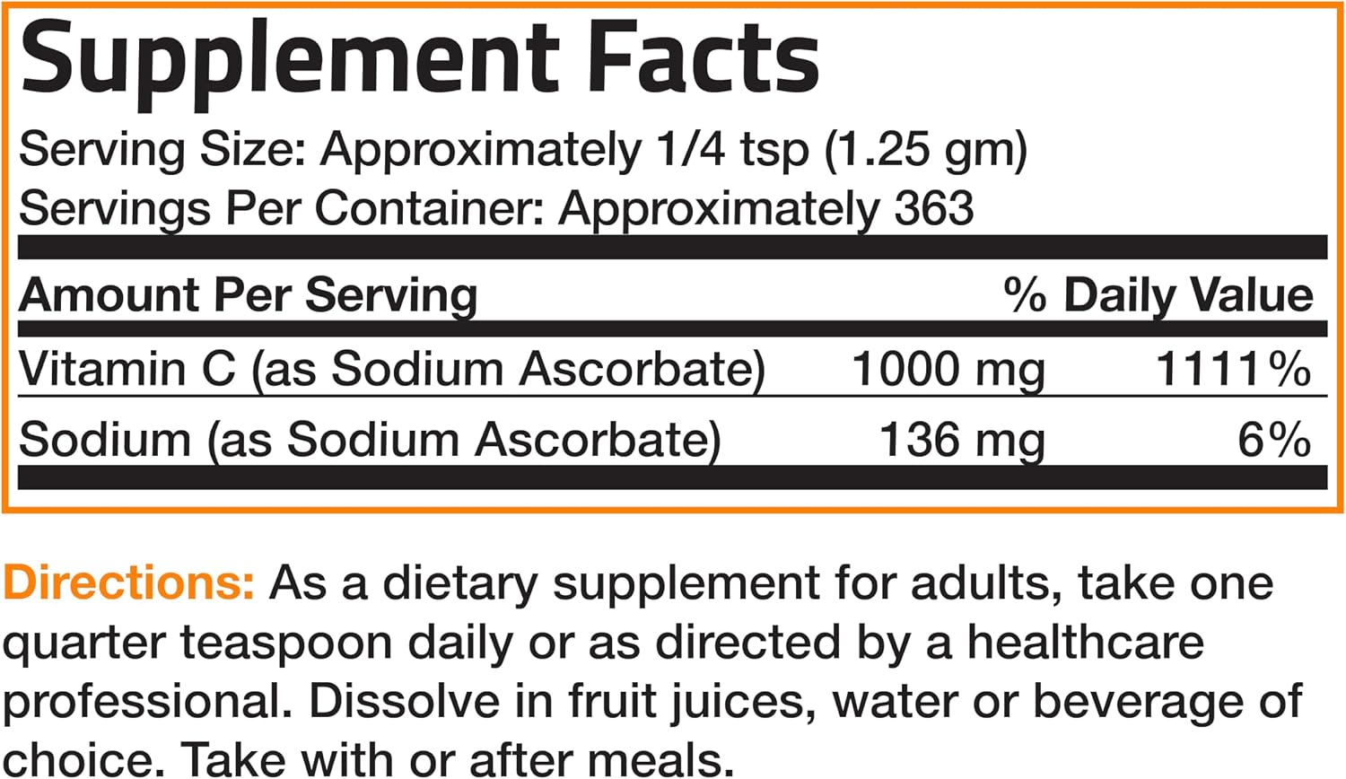Bronson Non-Acidic Vitamin C Powder – Sodium Ascorbate, 1 lb (454 g)