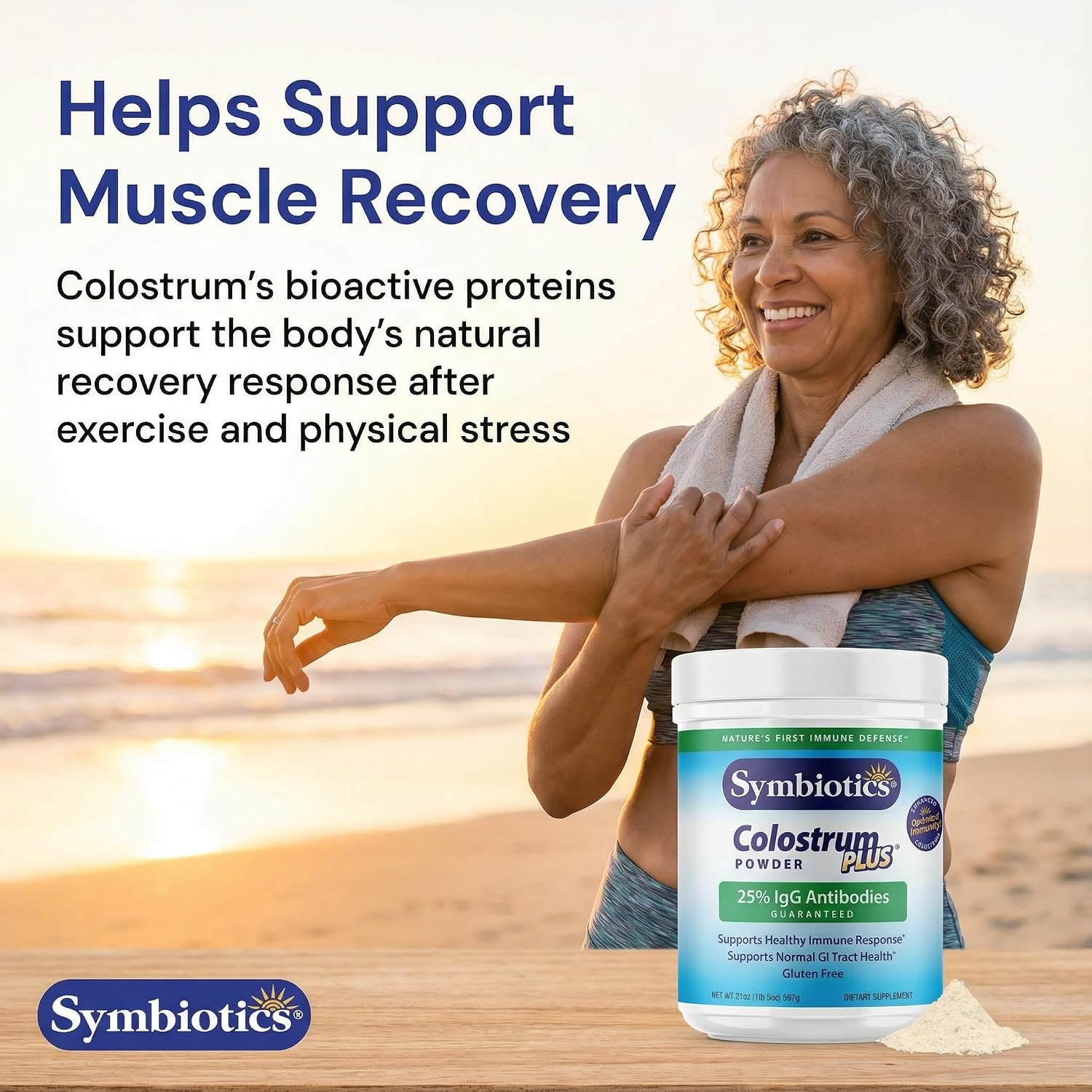 Symbiotics Colostrum Plus Powder - Immune & Muscle Recovery Support, 25% IgG Immunoglobulins, Unflavoured, Gluten Free, 595 g