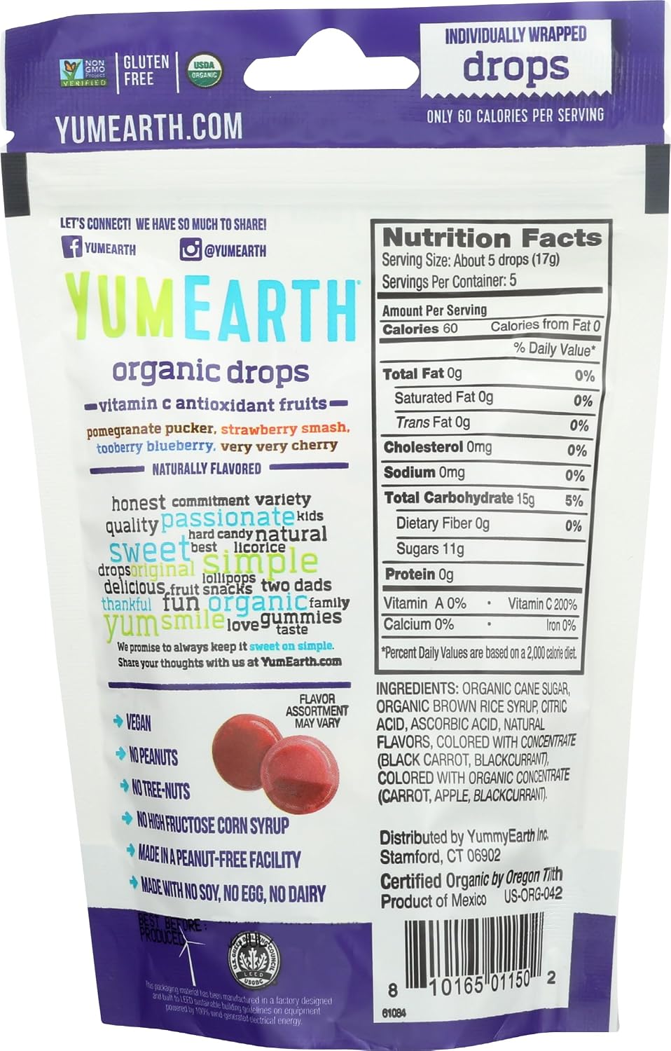 Yummy Earth Organic Vitamin C Drops Antioxifruits, 94 g