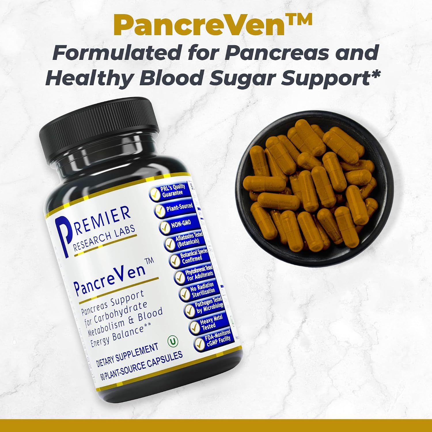 Premier Research Labs PancreVen - Pancreas Support with Organic Ceylon Cinnamon & Prickly Pear - 120 Vegetarian Capsules