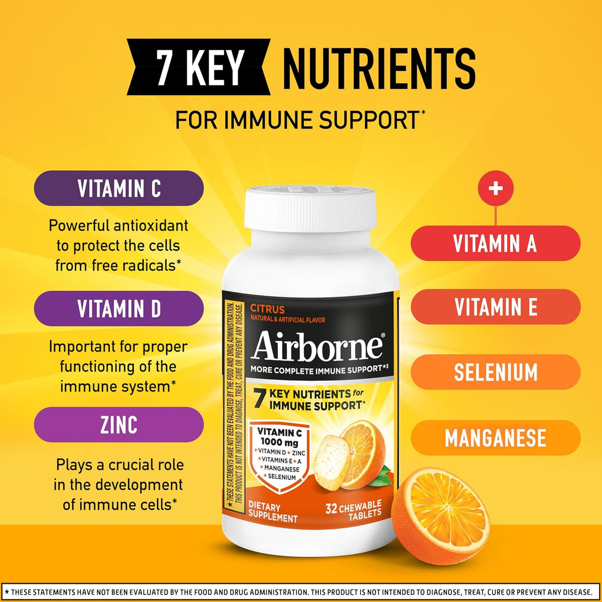 Airborne Vitamin C 1000mg (per Serving) Citrus Chewable Tablets, 32 Count - görsel 3