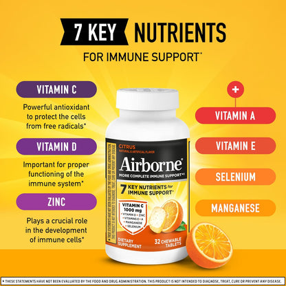 Airborne Vitamin C 1000mg (per Serving) Citrus Chewable Tablets, 32 Count
