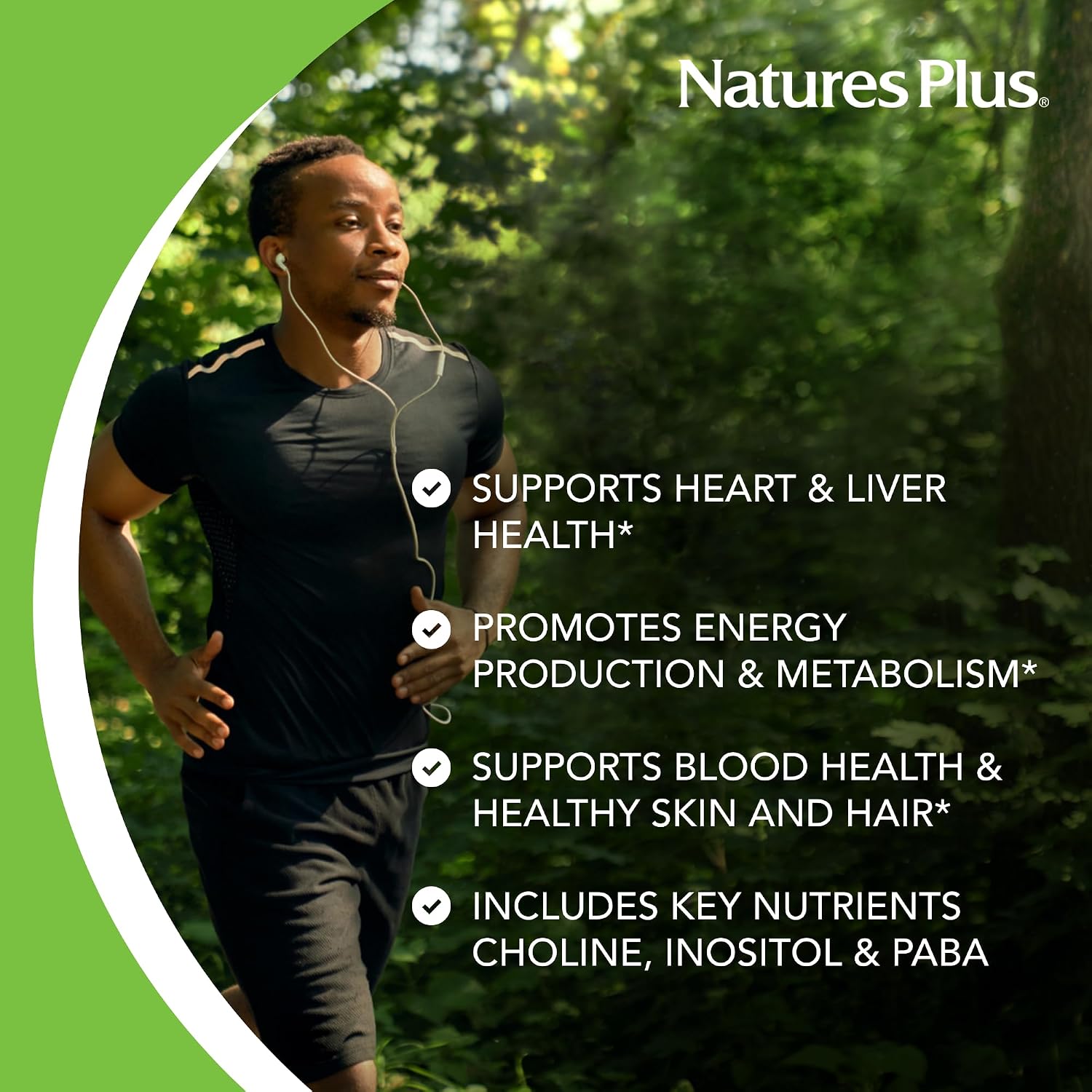 NaturesPlus Super B-50 - High-Potency B Complex with Choline, Inositol & PABA - 60 Capsules