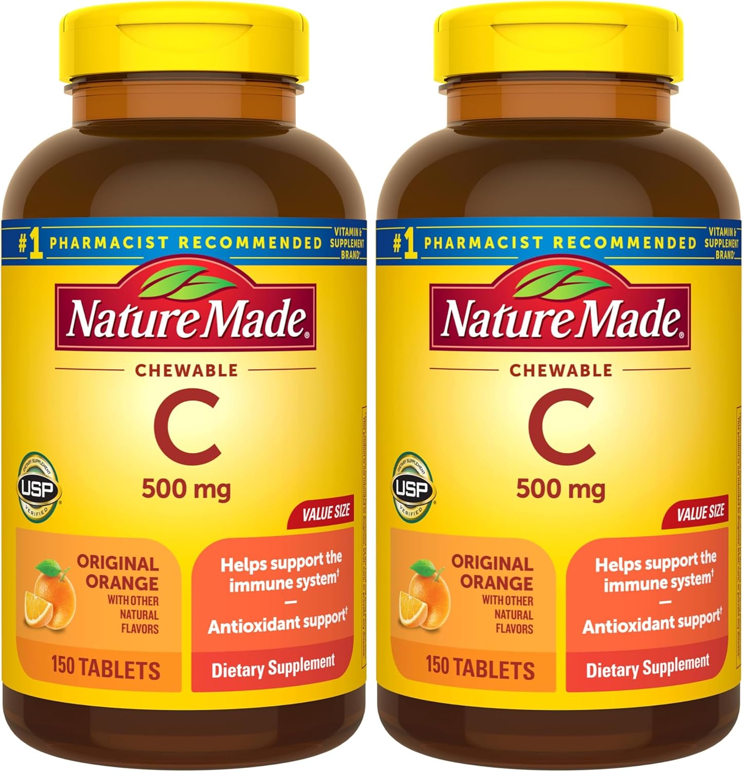Nature Made Vitamin C 500 mg Chewable Tablets, Orange Flavour – Pack of 4 (240 Tablets)