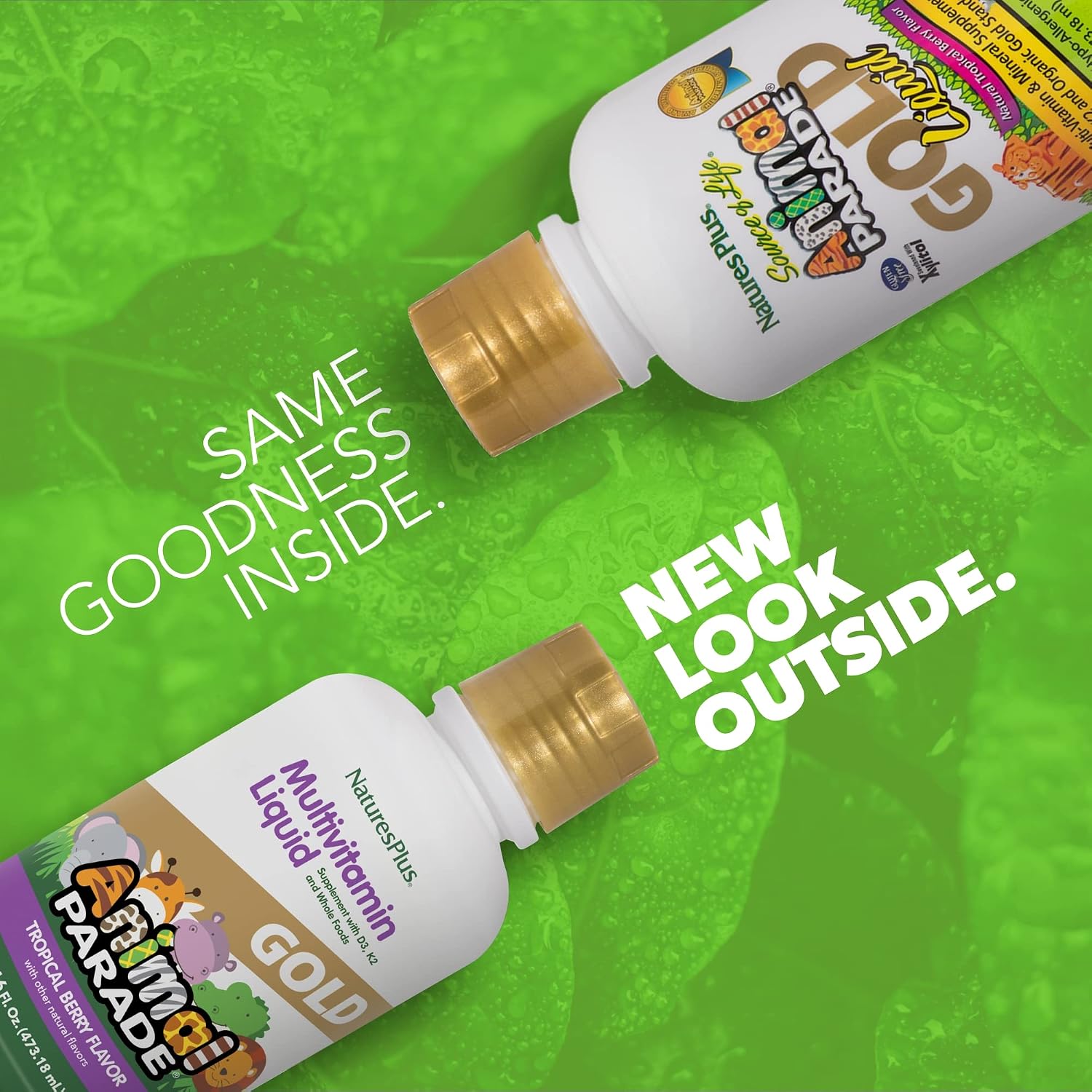 NaturesPlus Animal Parade Gold Children's Liquid Multivitamin – Natural Tropical Berry Flavour – 473 mL