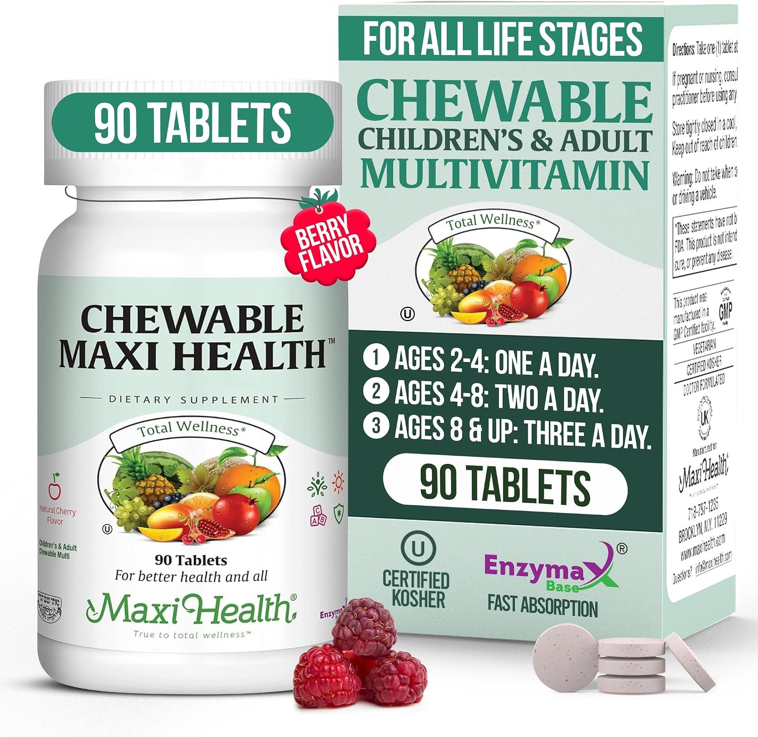 Maxi Health Chewable Multivitamin with Iron – Cherry Flavoured, 180 Tablets