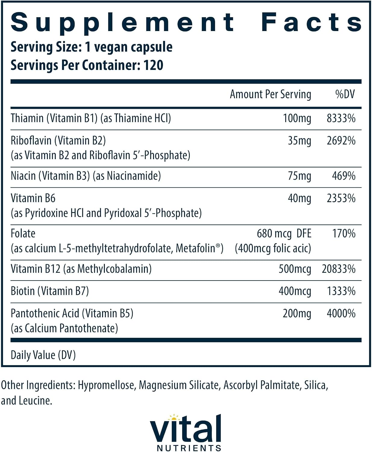 Vital Nutrients Vitamin B-Complex - High Potency Methylated B Vitamins, Vegan, 120 Capsules