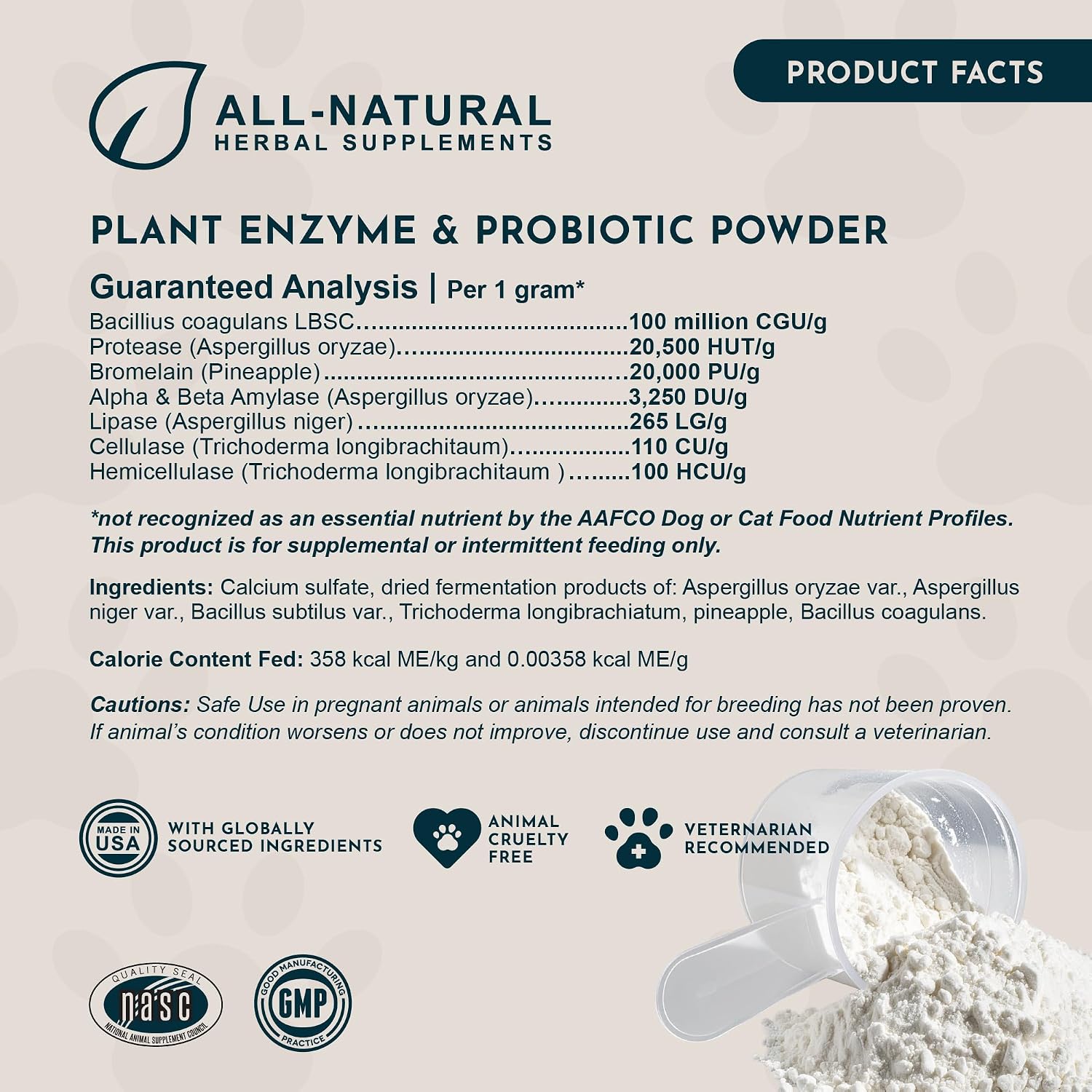 Animal Essentials Plant Enzyme & Probiotics - Probiotics & Digestive Enzymes for Dogs & Cats, Natural Daily Gut & Digestion Support Supplement, Plant Based - 99 g