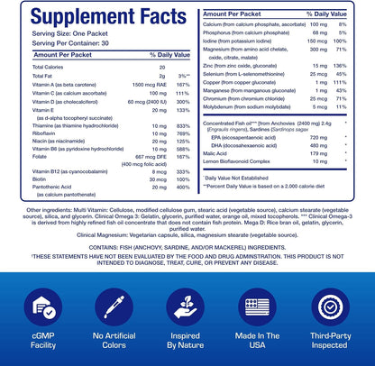 All-in-One Vitamin Packs for Women & Men Over 50 with Omega-3, Magnesium, Vitamin D3 & Citrus Bioflavonoids – 1 Month Supply