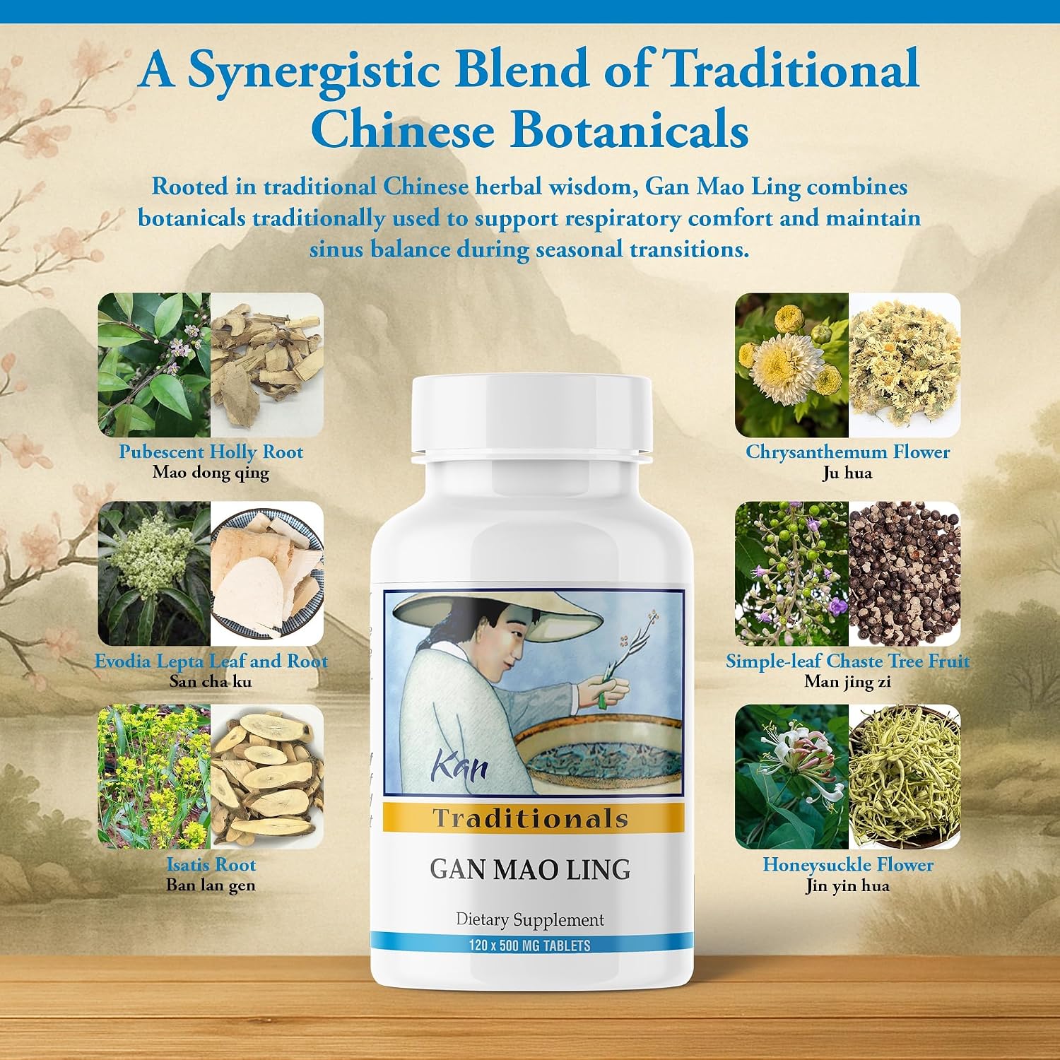 Kan Herbs Gan Mao Ling Tablets – Traditional Chinese Herbal Formula with Isatis, Chrysanthemum, and Honeysuckle, 120 Tablets