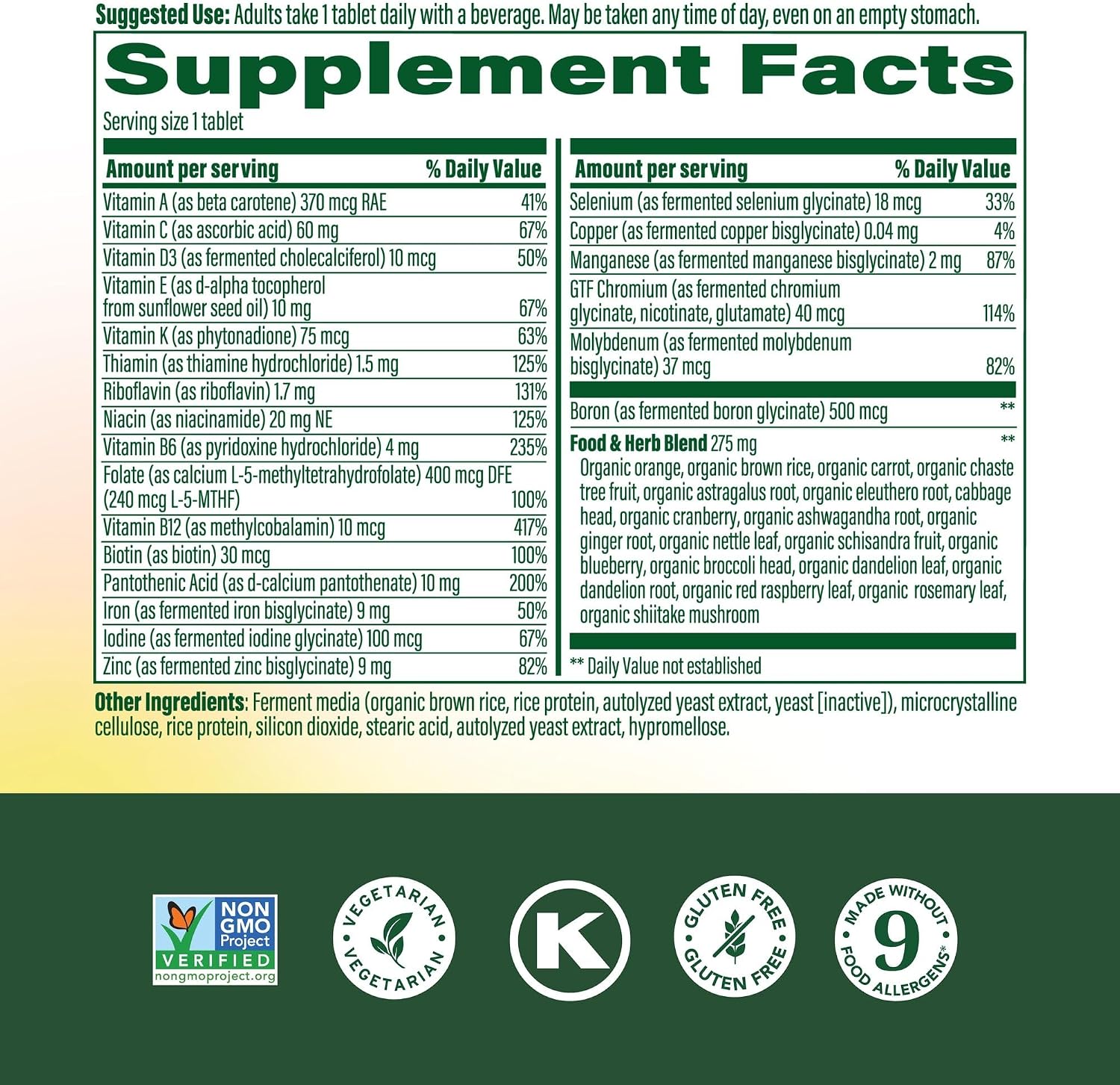 MegaFood Women's Multivitamin One Daily - with Iron, Vitamin C, Vitamin D & B Vitamins - 30 Tablets