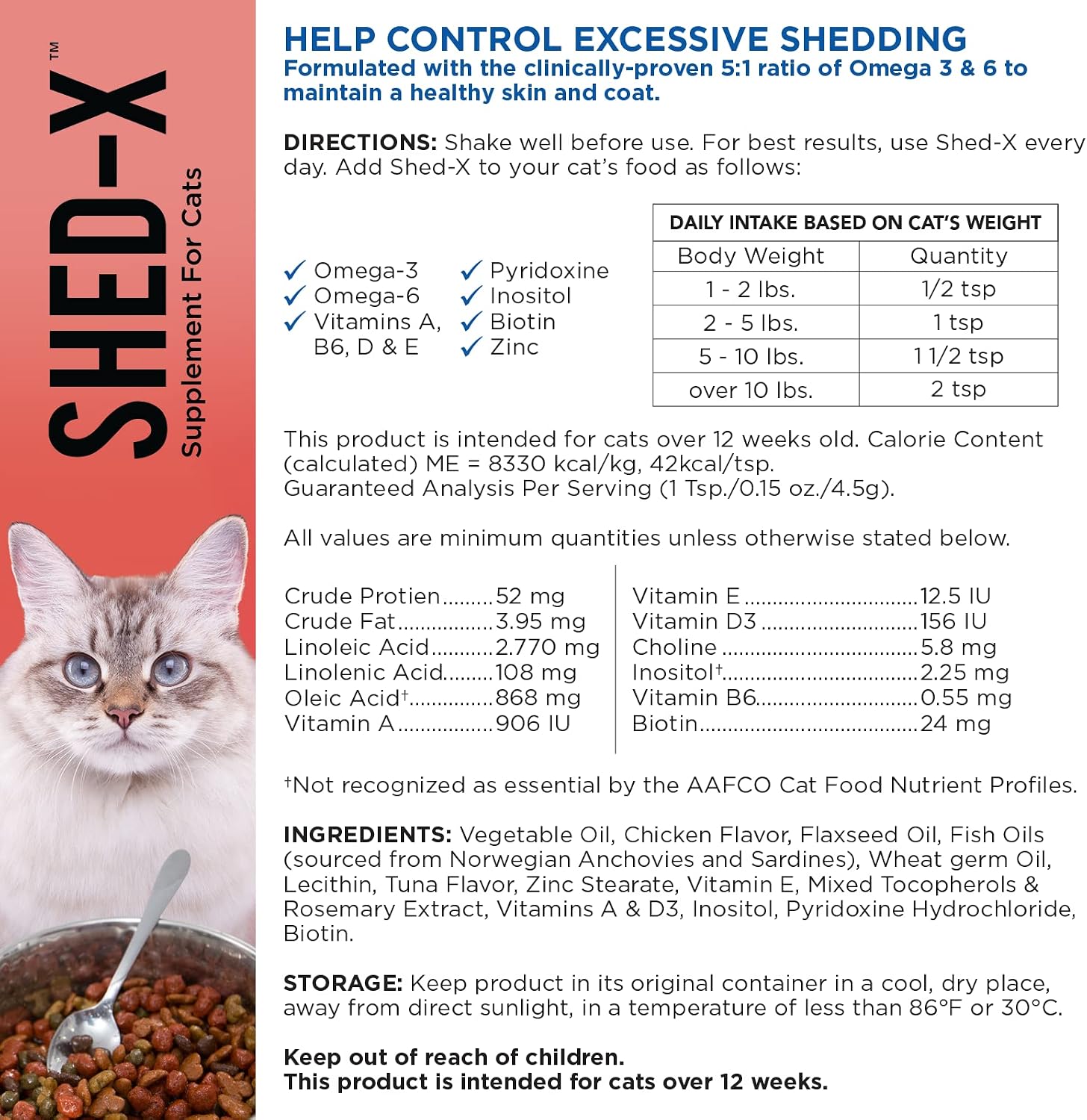 Shed-X Liquid Cat Supplement – 236 mL – All-Natural Shed Defender with Essential Fatty Acids