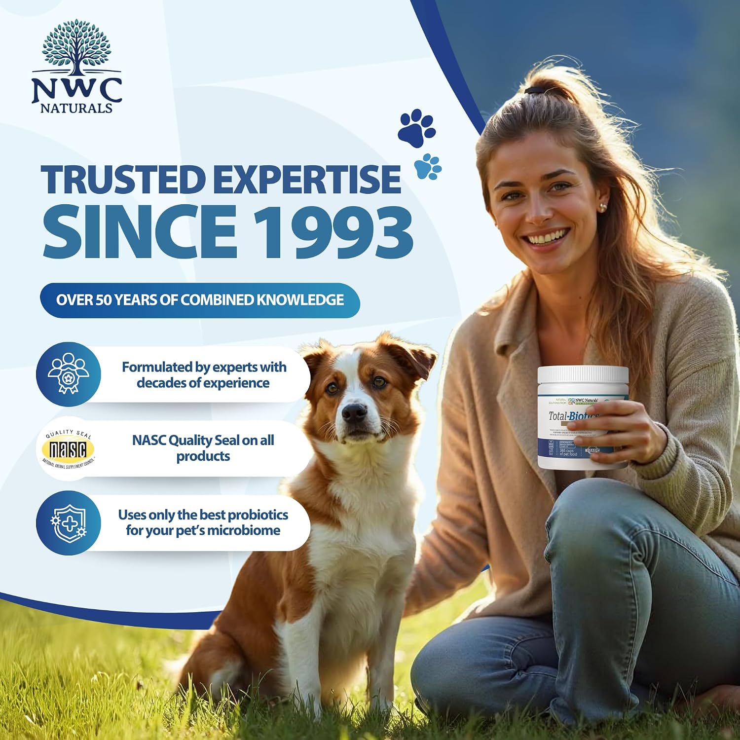NWC Naturals Total-Biotics Probiotic for Dogs & Cats - Digestive Health Powder, Unflavoured, 100 Servings