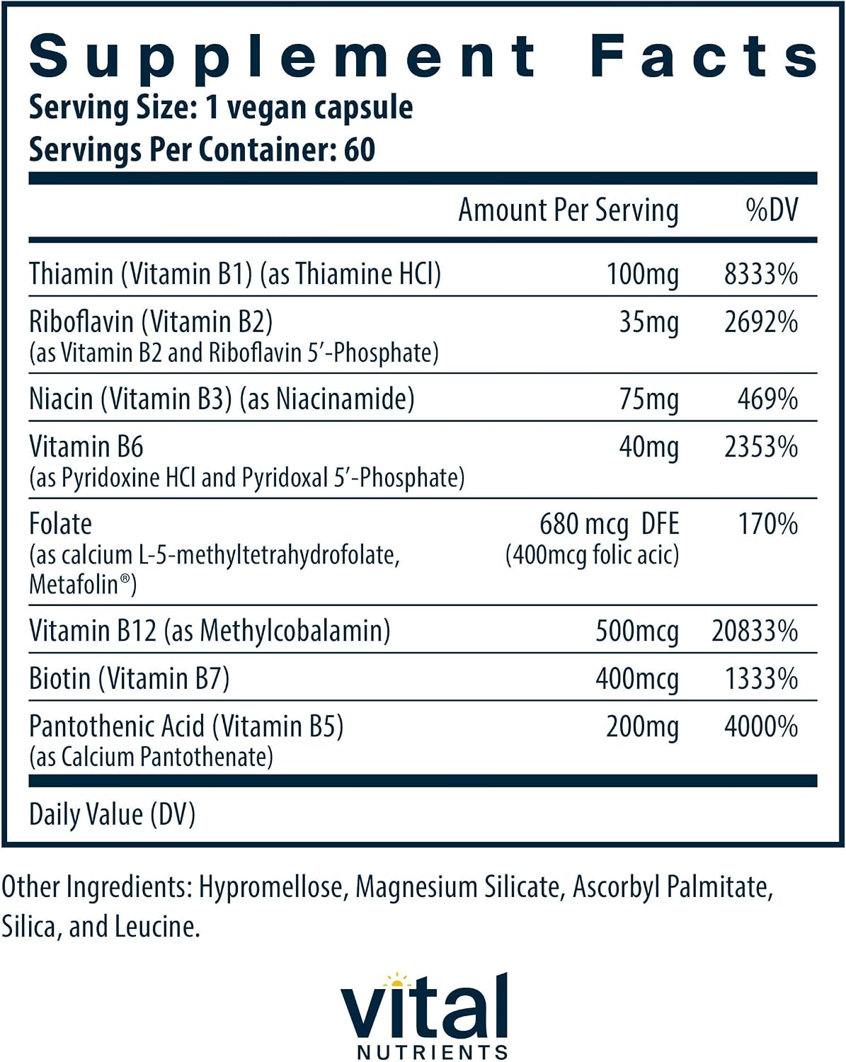 Vital Nutrients Vitamin B-Complex - Vegan High-Potency Methylated B Complex Vitamins - 60 Capsules