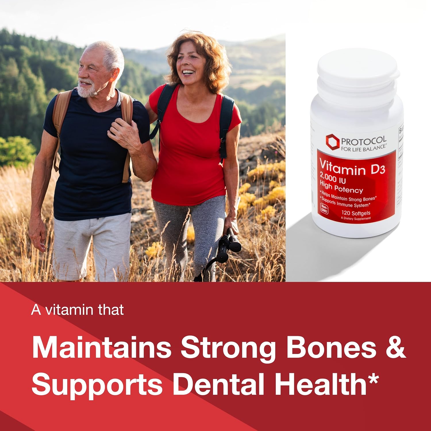 Protocol for Life Balance Vitamin D3 2,000 IU – Immune Support, Healthy Bones and Teeth – 120 Softgels