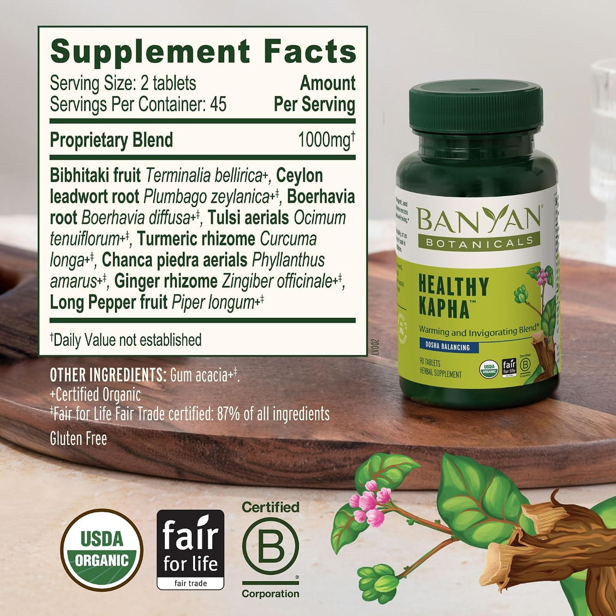 Banyan Botanicals Organic Healthy Kapha – Warming & Invigorating Herbal Supplement – 90 Tablets - görsel 3