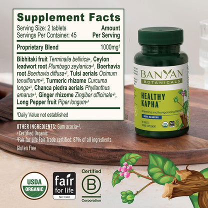 Banyan Botanicals Organic Healthy Kapha – Warming & Invigorating Herbal Supplement – 90 Tablets