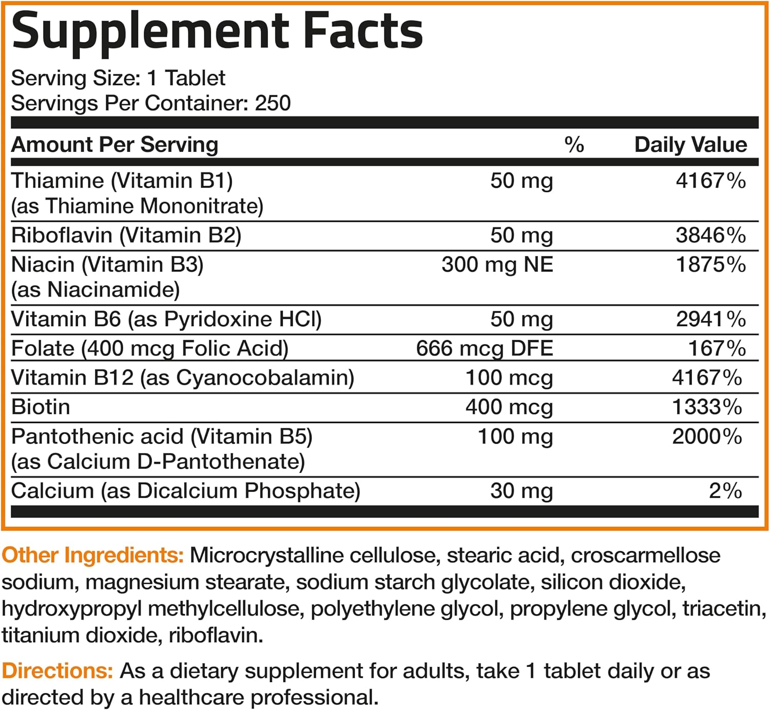 Bronson Vitamin B Complex – B1, B2, B3, B6, Folic Acid, B12 – 250 Tablets