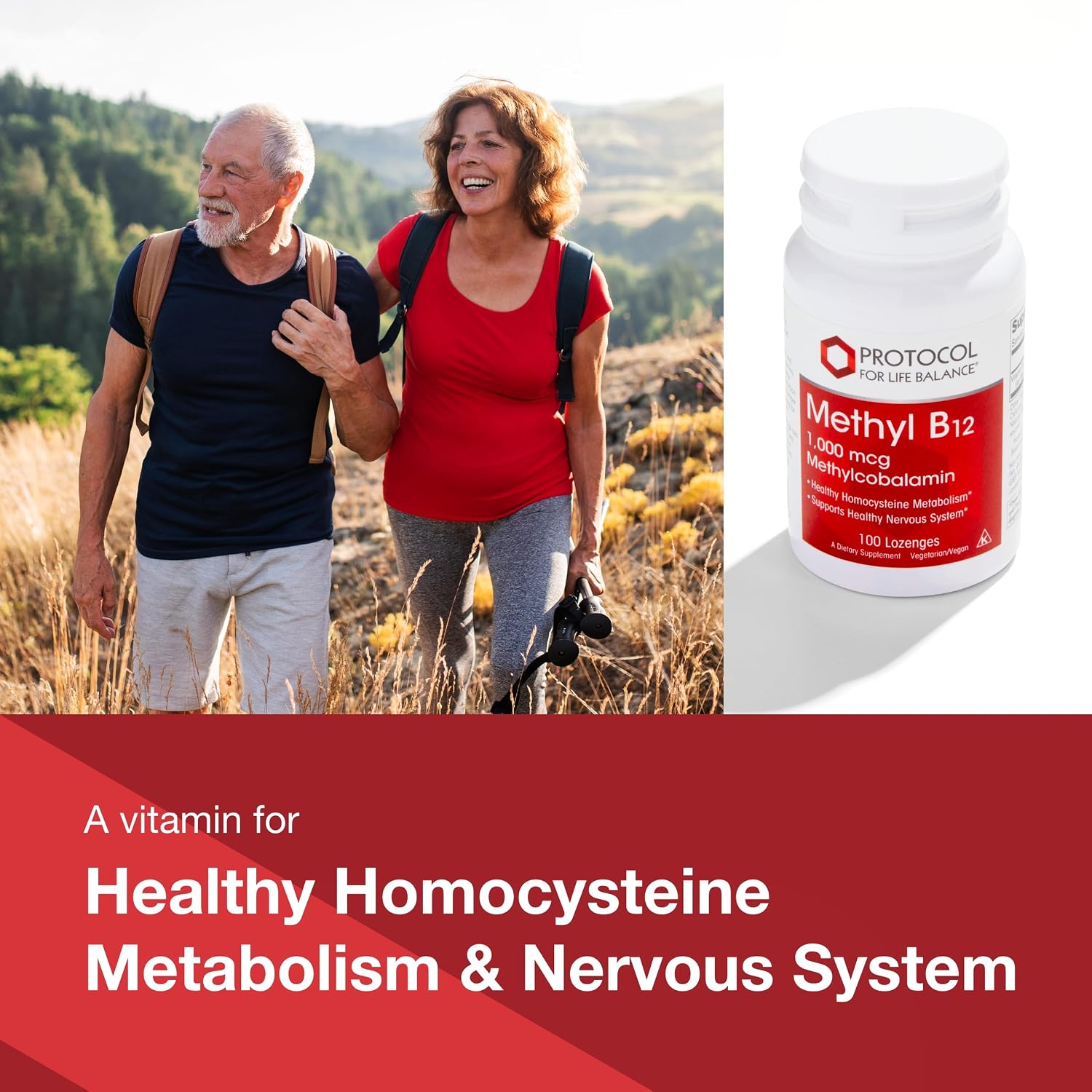 PROTOCOL FOR LIFE BALANCE Methyl B12 1,000mcg - Vitamin B12 for Homocysteine Metabolism and Brain Health - Vegan, Kosher, Halal Lozenges (100 Count)