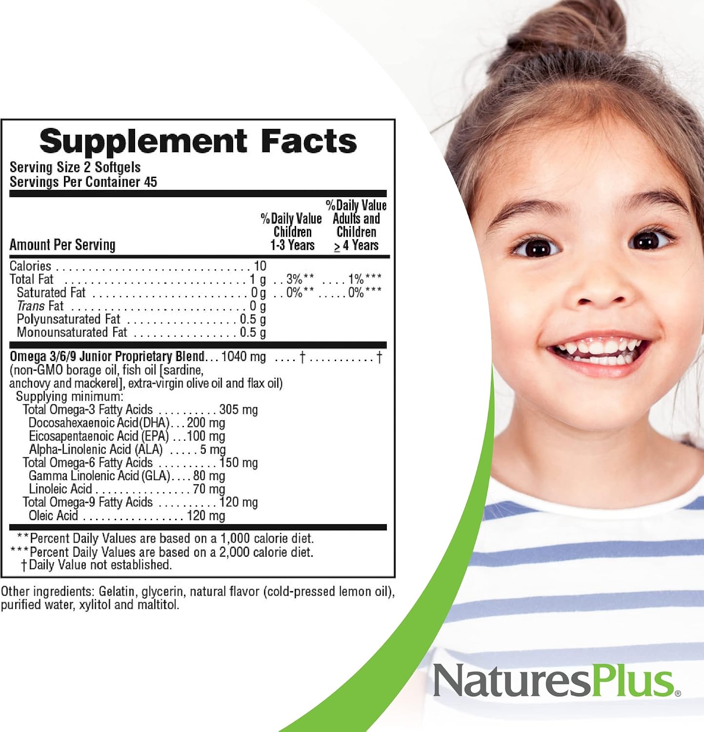 NaturesPlus Animal Parade Omega 3/6/9 Junior, Lemon Flavour - 90 Softgels