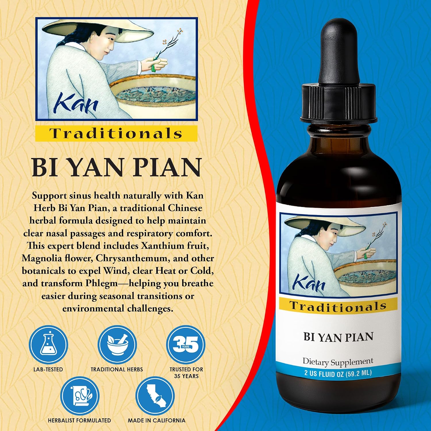 Kan Herb Company Bi Yan Pian – Traditional Chinese Herbal Formula for Sinus Health, Liquid Extract, 2 fl oz (59 mL)