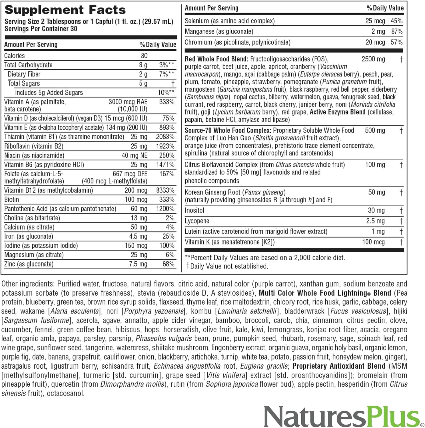 NaturesPlus Source of Life RED Liquid Multivitamin - 887 mL