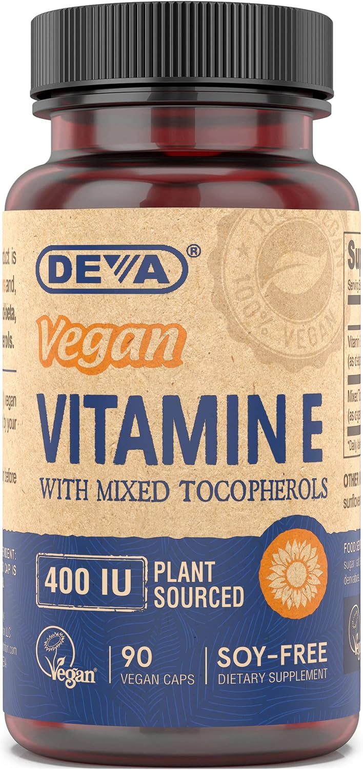 Deva Vegan Vitamins Vitamin E 400 IU with Mixed Tocopherols - Non-GMO Sunflower - 90 Vegan Capsules