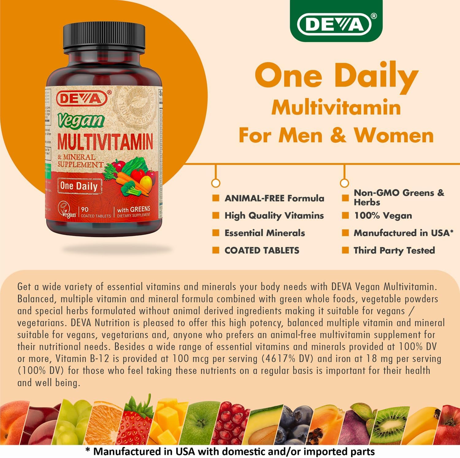 DEVA Vegan Multivitamin & Mineral Supplement with Iron – 2-Pack (180 Coated Tablets)