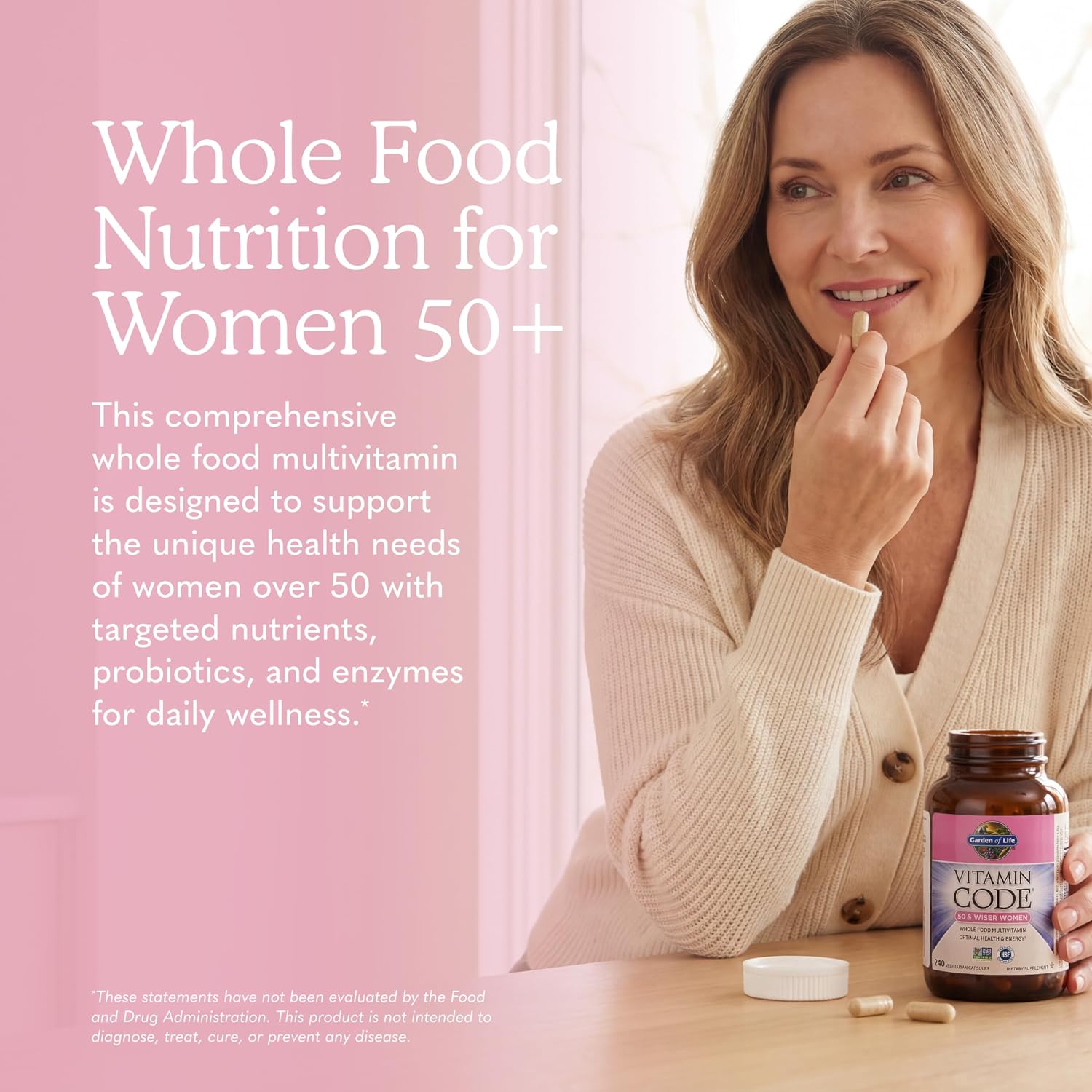 Garden of Life Vitamin Code Women 50 & Wiser Multivitamin – Whole Food with Probiotics, 240 Capsules