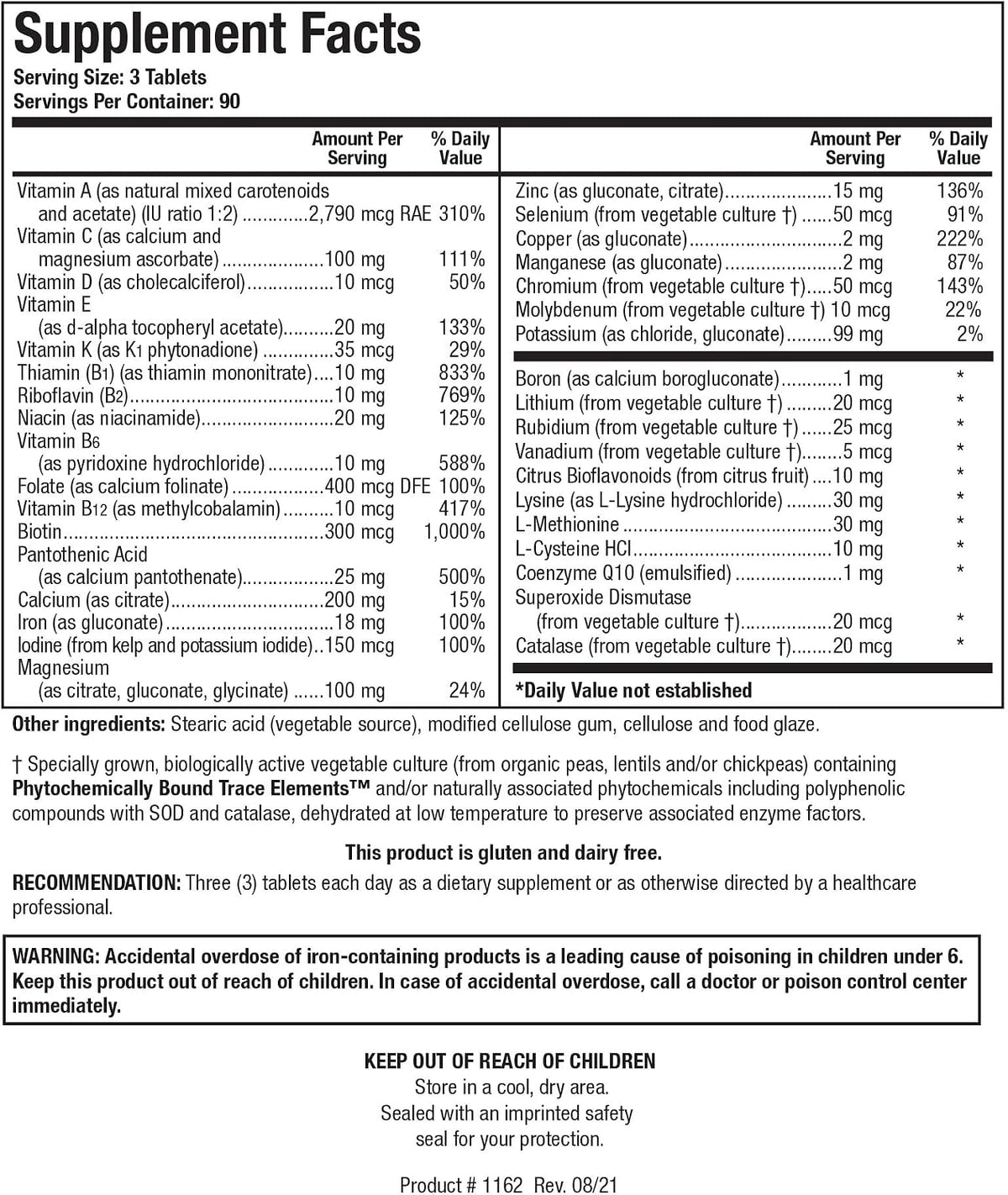 Bio-Multi Plus - Robust Foundational Multivitamin/Mineral Formula with Plant-Based Trace Minerals - 270 Tablets - görsel 3
